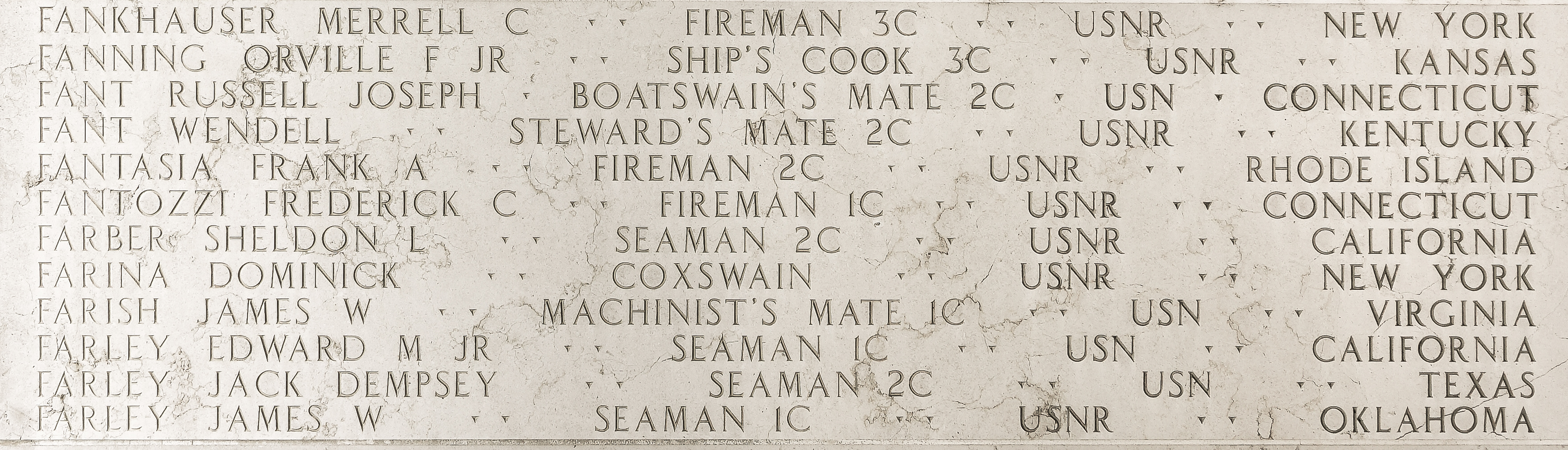 Merrell C. Fankhauser, Fireman Third Class